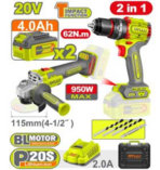 20V Cordless 2-Piece Combo Kit – Impact Wrench & Angle Grinder, Plastic Carrying Case, 2 × 4Ah Batteries, Charger Included - Image 2