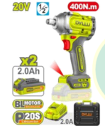 **Industrial Cordless Impact Wrench – 1/2" Square Drive, 20V, 2 × 2Ah Batteries, Charger Included, Max Torque: 400 N·m** - Image 2
