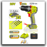 Industrial Cordless Impact Wrench – 13 mm, 20V, 2 × 2Ah Batteries, Charger Included,  Max Torque: 52 N·m