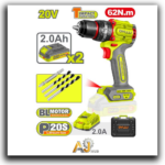Industrial Cordless Hammer Drill – 13 mm Metal Chuck, 20V, 2 × 2Ah Batteries, Charger Included, Max Torque: 62 N·m