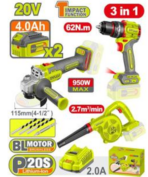 20V Cordless 3-Piece Combo Kit – Impact Wrench, Angle Grinder & Blower, Fabric Carrying Bag, 2 × 4Ah Batteries, Charger Included - Image 2