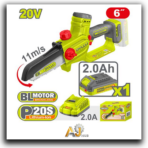 Cordless Chainsaw 6" – 1B x 2Ah 20V + Charger
