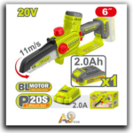 Cordless Chainsaw 6" – 1B x 2Ah 20V + Charger