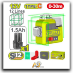 Green Laser Level 12 Lines – Cordless – 1B x 1.5Ah 12V