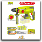 Industrial Cordless SDS-Plus Rotary Hammer – 26 mm, 20V, 2 × 4Ah Batteries, Charger Included